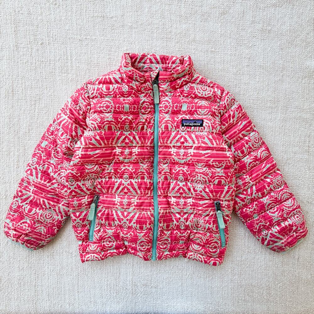 Patagonia Pink Patterned Down Sweater Jacket GUC 5T